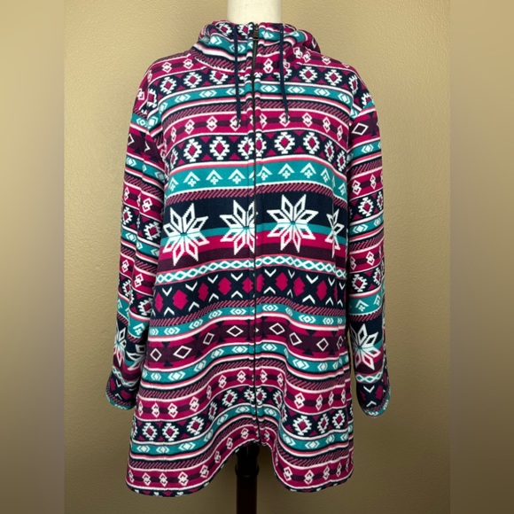 Blair Pink & Turquoise Fleece Hooded Jacket. Zippered & 2 Side Pockets. Size- 3X - Picture 1 of 13